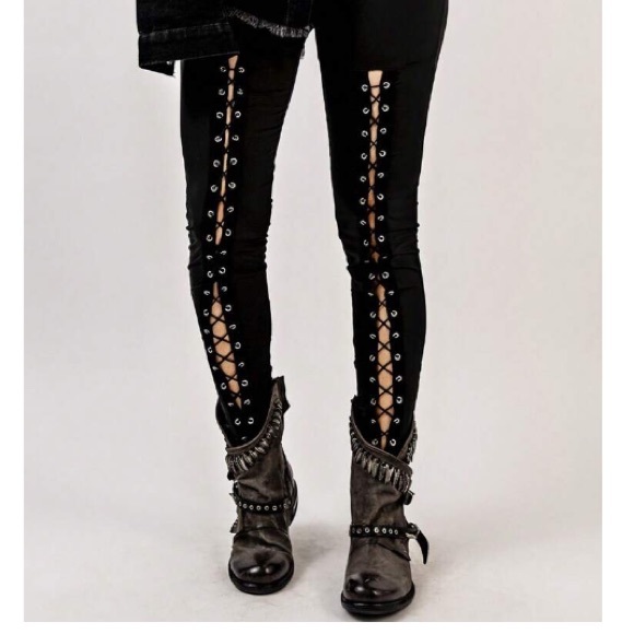 High Waisted Black & Sexy Cris Cross Stretchy Jeans with Side Zipper Snug fit 👍 - Picture 9 of 10